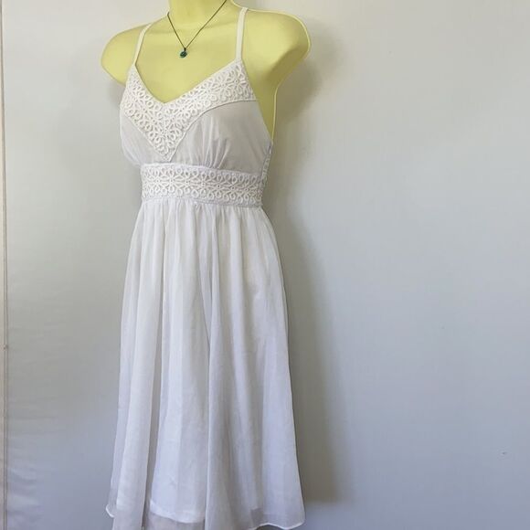 Boston Proper Dress White Crepe Baby Doll Eyelet New With Tags Sz 2 - Picture 5 of 8